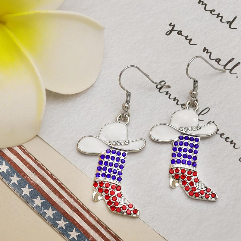 RechicGu Rhinestone Western Boots Earrings Cowgirl Cowboy Enamel Hat Bohemian Rodeo Boot Drop Dangle Earrings for Women - Image 3